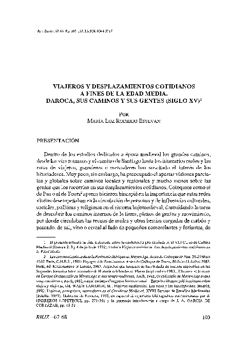 Viajeros y desplazamientos cotidianos a fines de la Edad Media. Daroca, sus caminos y sus gentes (siglo XV) [1993]