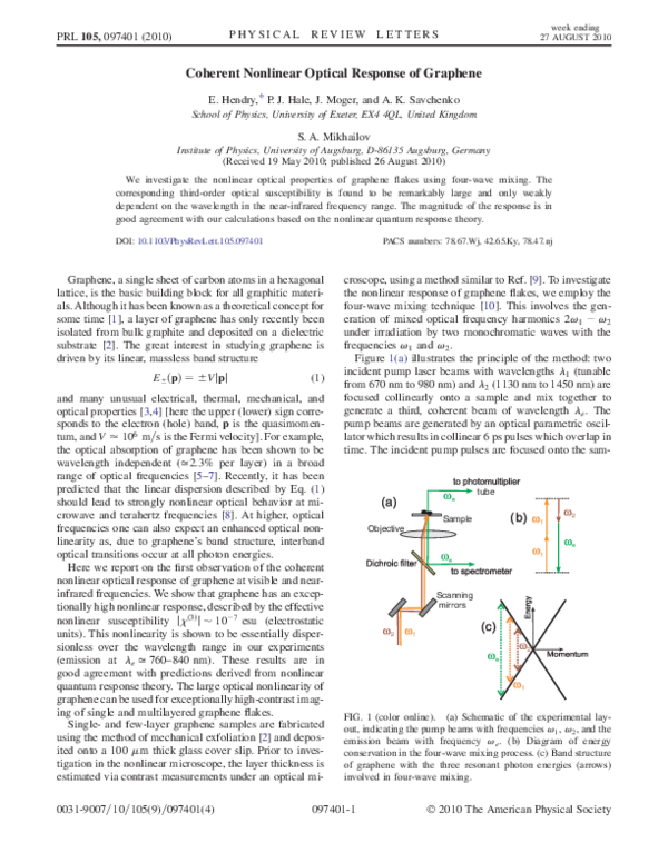 (PDF) Coherent nonlinear optical response of graphene