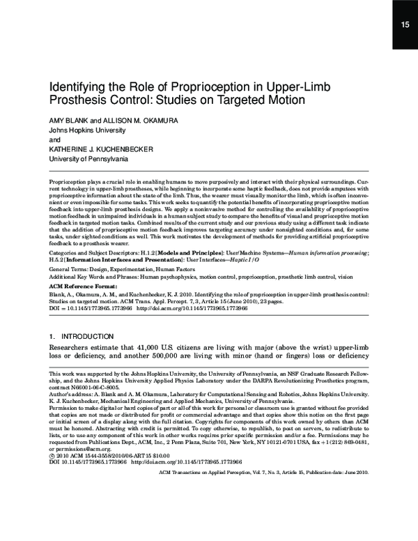 (PDF) Identifying the role of proprioception in upper-limb prosthesis ...