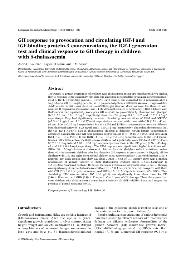 (PDF) GH response to provocation and circulating IGF-I and IGF-binding ...