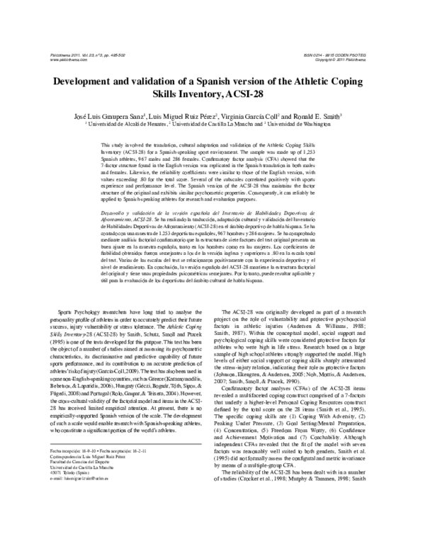  pdf development and validation of a spanish version of the athletic