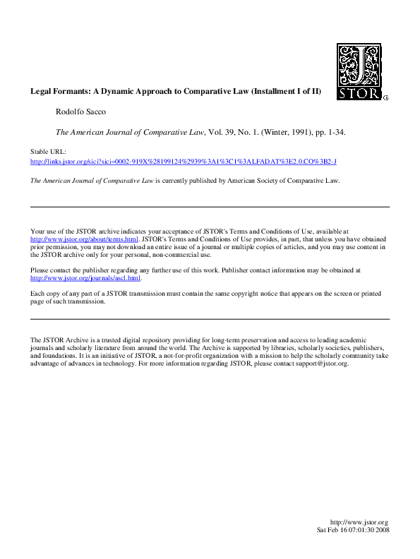(PDF) Legal formants: A dynamic approach to comparative law