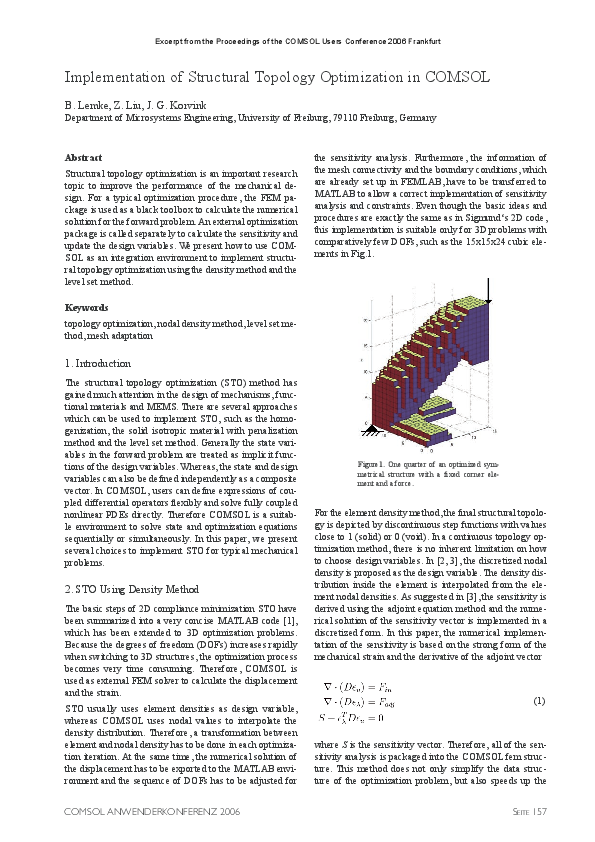 (PDF) Implementation of structural topology optimization in COMSOL