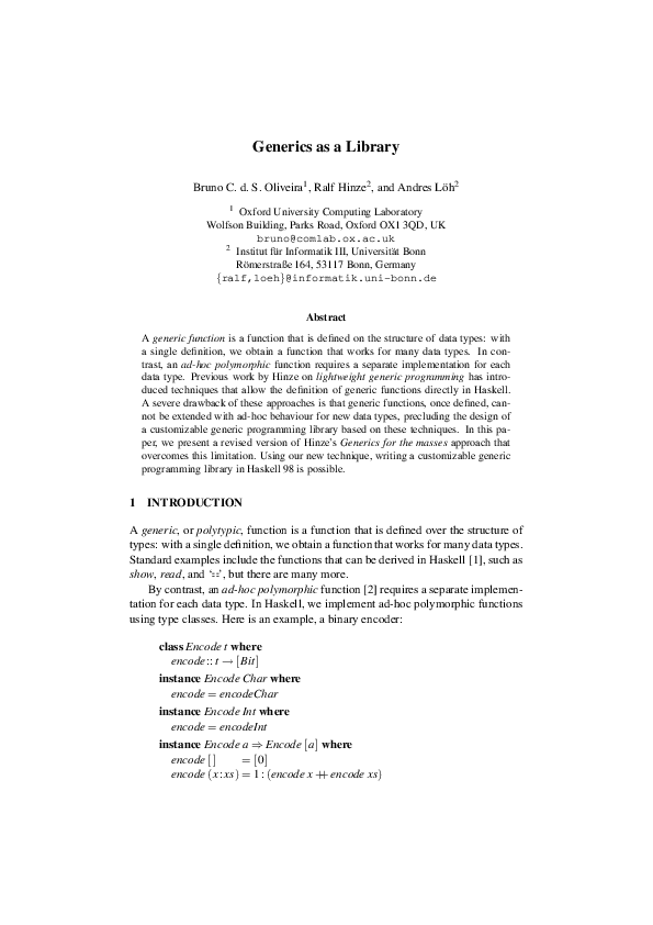 (PDF) Generics as a library