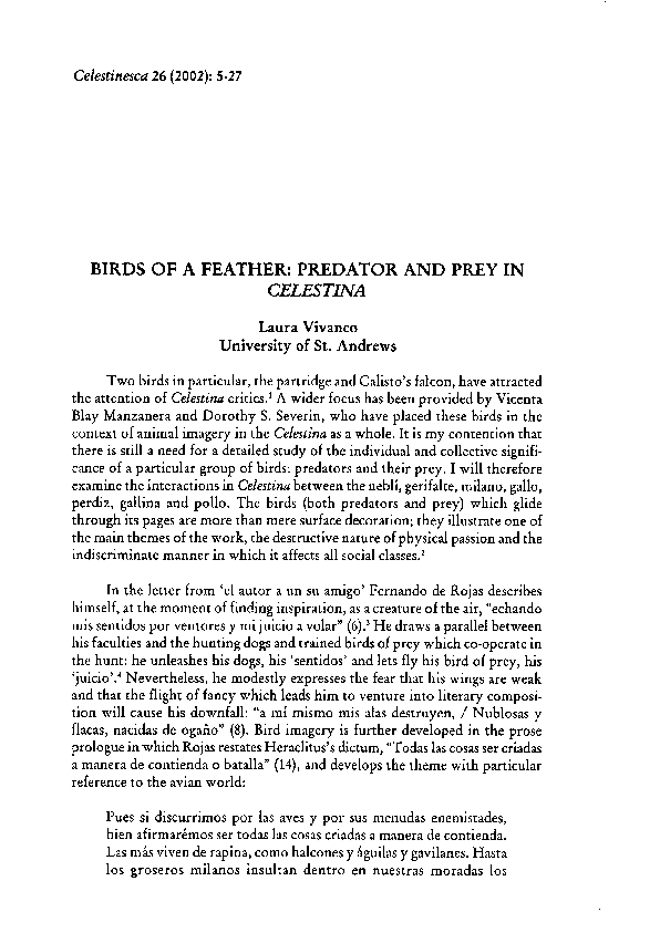 Birds of a Feather: Predator and Prey in Celestina