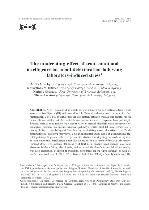 (PDF) The moderating effect of trait emotional intelligence on mood ...