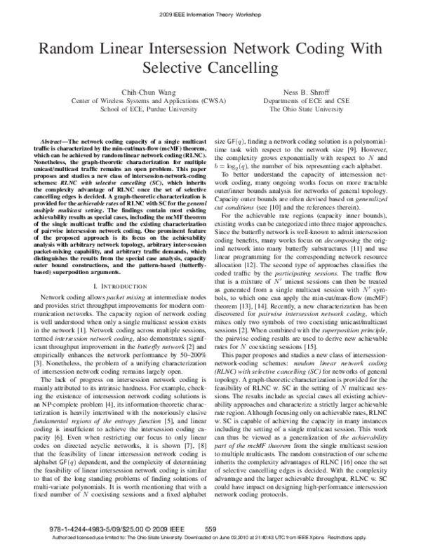 (PDF) Random linear intersession network coding with selective cancelling