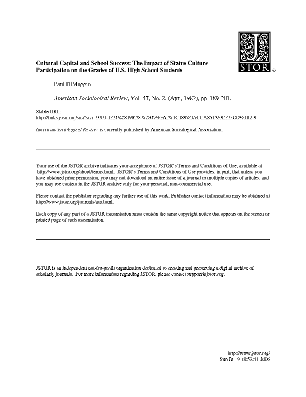(PDF) Cultural capital and school success: The impact of status culture ...