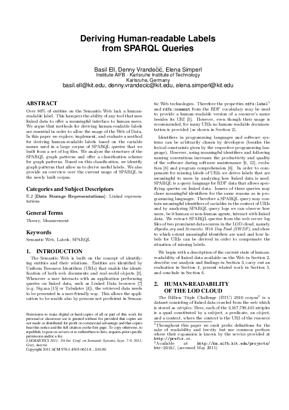 (PDF) Deriving human-readable labels from SPARQL queries