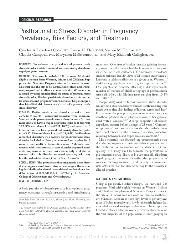 (PDF) Posttraumatic stress disorder in pregnancy: prevalence, risk ...