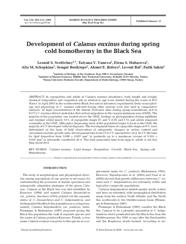 (PDF) Development of Calanus euxinus during spring cold homothermy in ...