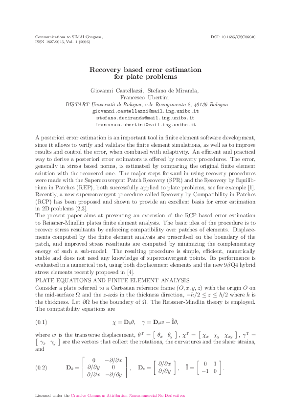 (PDF) Recovery based error estimation for plate problems
