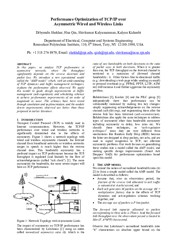 (PDF) Performance Optimization of TCP/IP over Asymmetric Wired and ...