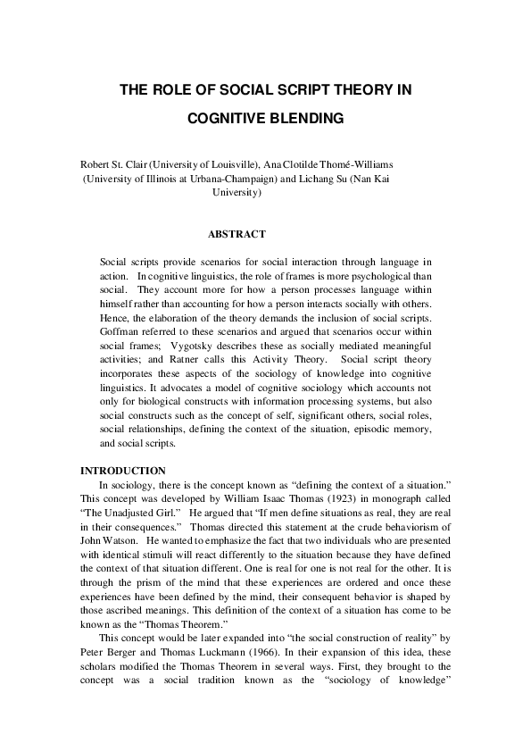 (PDF) The role of social script theory in cognitive blending Robert