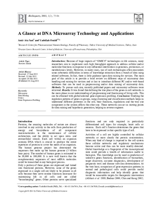 (PDF) A Glance at DNA Microarray Technology and Applications