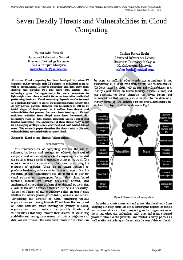 (PDF) Seven Deadly Threats and Vulnerabilities in Cloud Computing