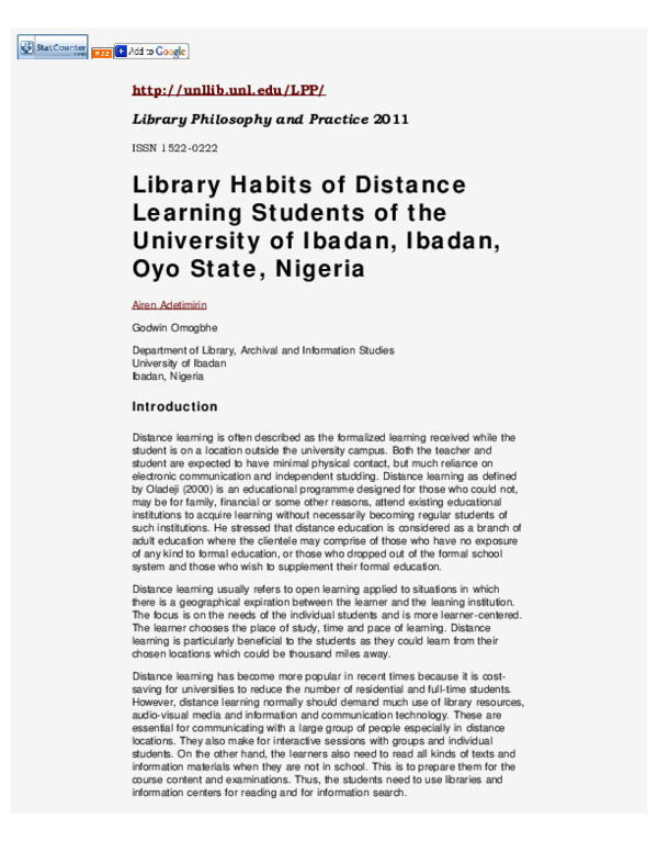 (PDF) Library Habits of Distance Learning Students of the University of ...