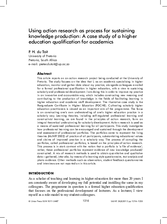 (PDF) Using action research as process for sustaining knowledge