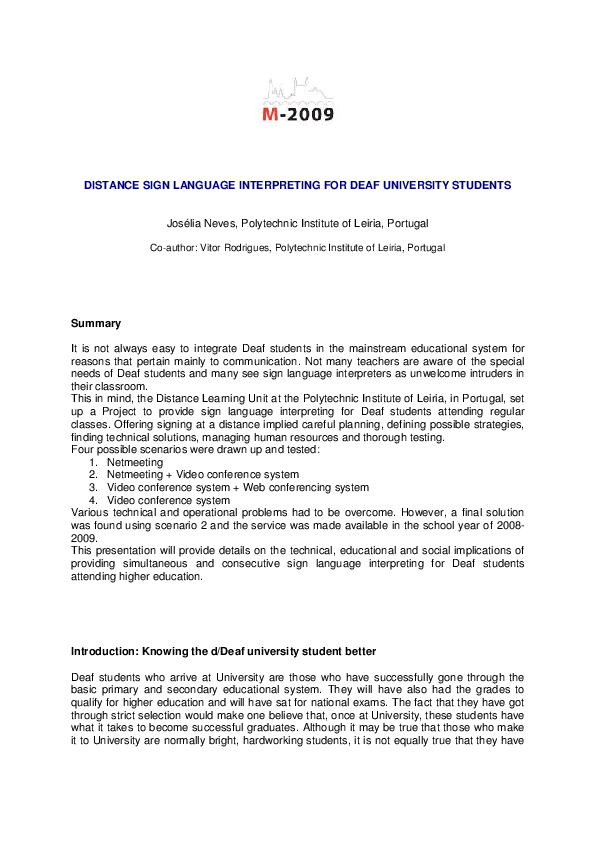 (PDF) Distance sign language interpreting for deaf university students
