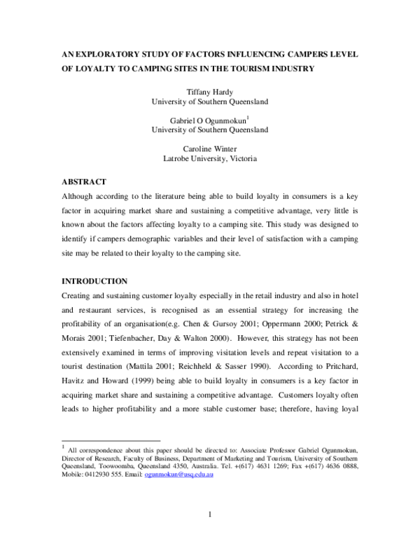 (PDF) An exploratory study of factors influencing campers level of ...
