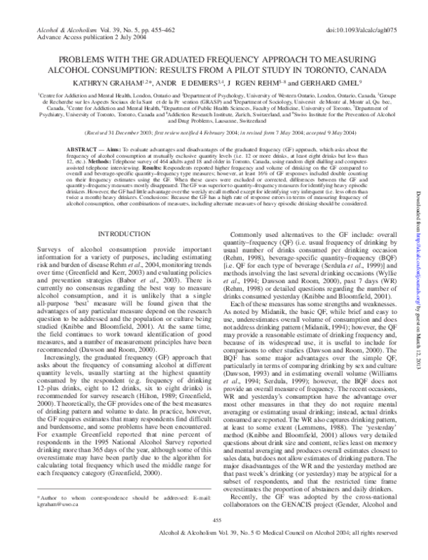 (PDF) THE GRADUATED FREQUENCY APPROACH TO MEASURING ALCOHOL CONSUMPTION ...