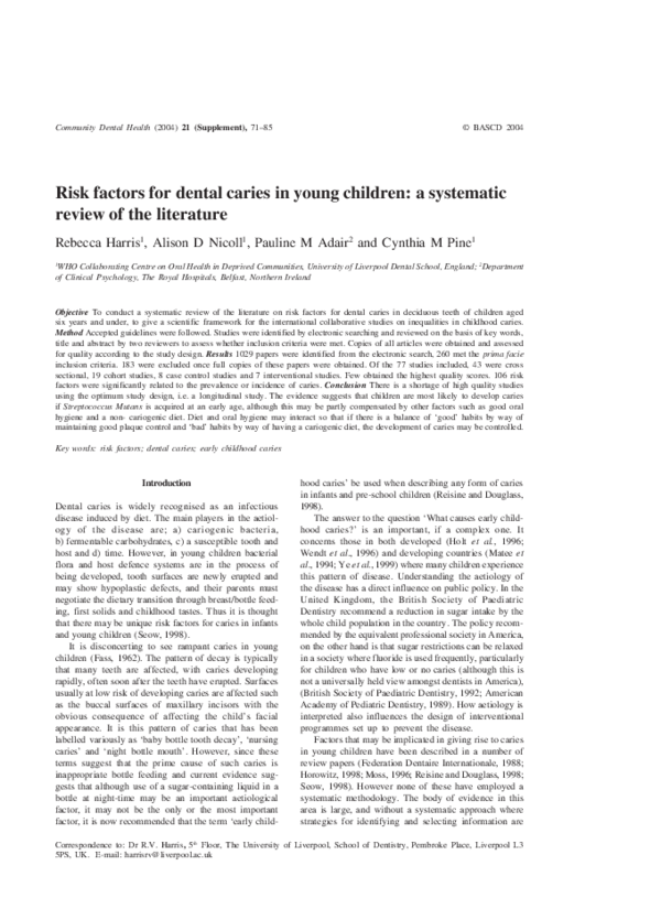 (PDF) Risk factors for dental caries in young children: a systematic ...