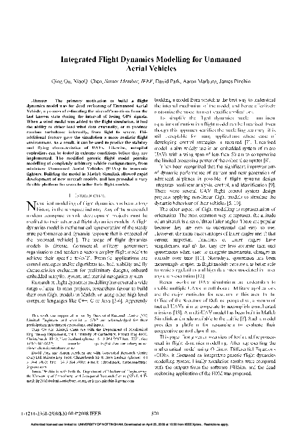 (PDF) Integrated flight dynamics modelling for unmanned aerial vehicles