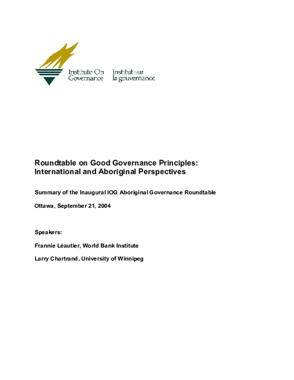 (PDF) Roundtable on Good Governance Principles: International and ...