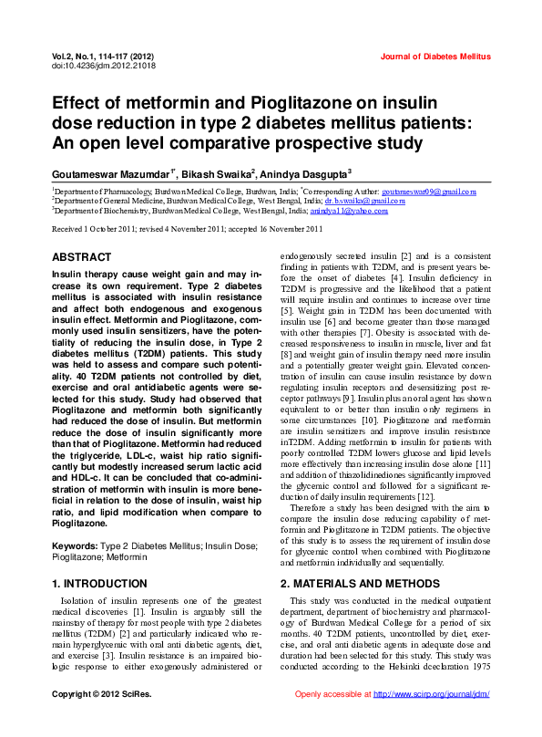 (PDF) Effect of metformin and Pioglitazone on insulin dose reduction in ...
