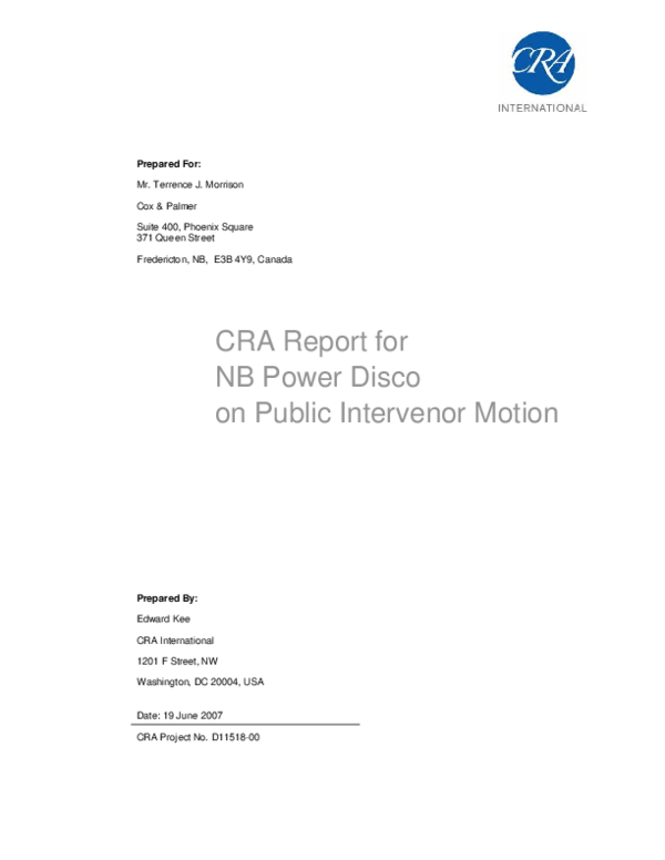 (PDF) CRA Report for NB Power Disco on Public Intervenor Motion