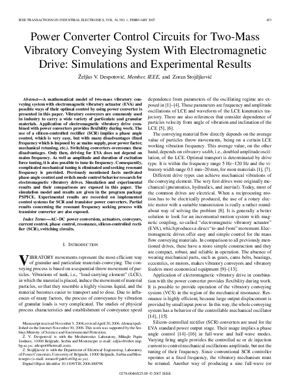 Pdf Power Converter Control Circuits For Two Mass Vibratory