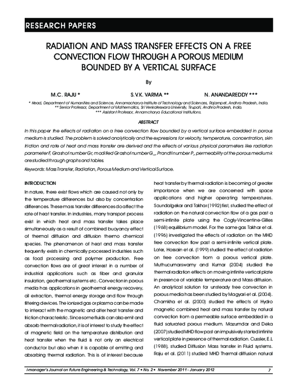 (PDF) RADIATION AND MASS TRANSFER EFFECTS ON A FREE CONVECTION FLOW ...
