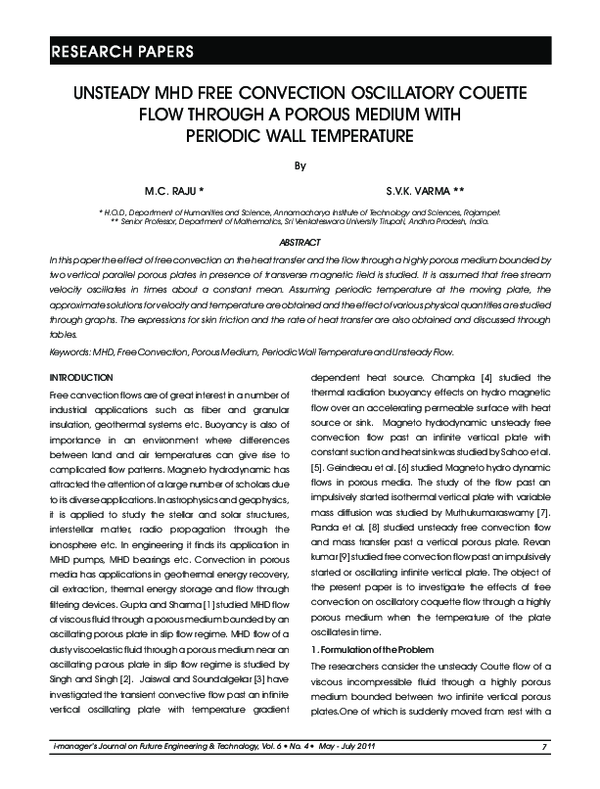 (PDF) Unsteady MHD Free Convection Oscillatory Couette Flow Through A ...