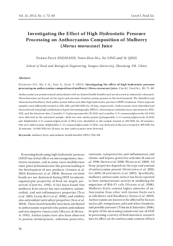(PDF) Investigating the Effect of High Hydrostatic Pressure Processing ...