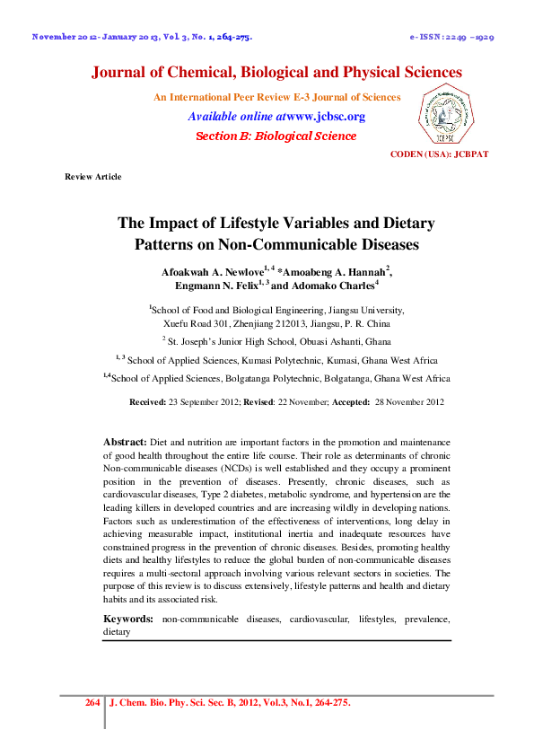 (PDF) The Impact of Lifestyle Variables and Dietary Patterns on Non ...