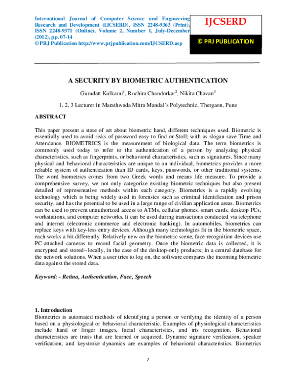 (PDF) A Security By Biometric Authentication