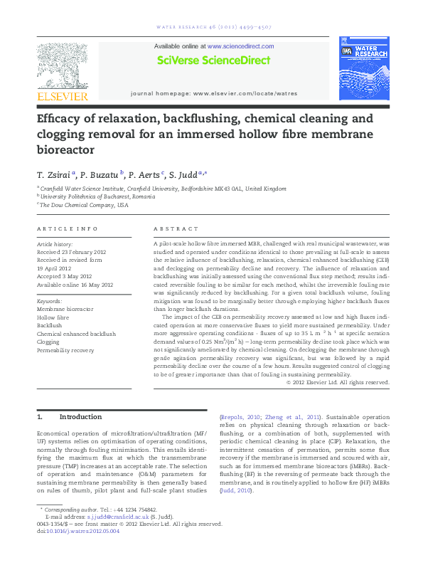 (PDF) Efficacy of relaxation, backflushing, chemical cleaning and ...