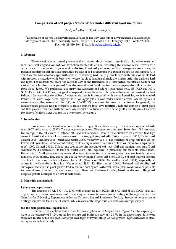(PDF) Comparison of soil properties on slopes under different land use ...