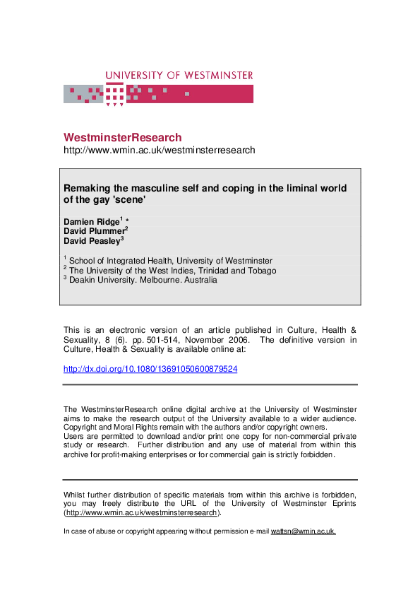 (PDF) Remaking the masculine self and coping in the liminal world of ...