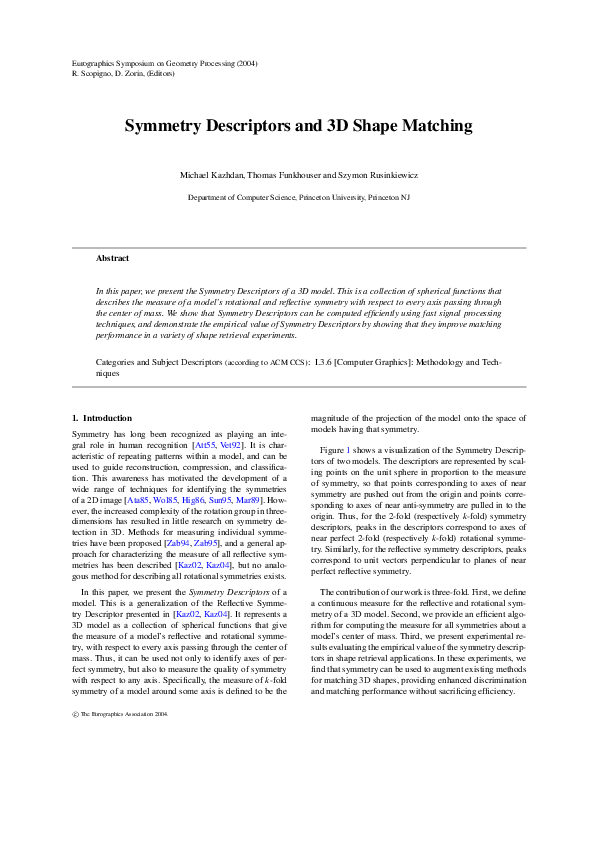 (PDF) Symmetry descriptors and 3D shape matching