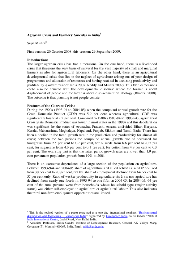 Agrarian distress causes consequences and cure image