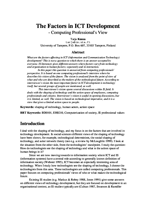 (PDF) The Factors in ICT Development