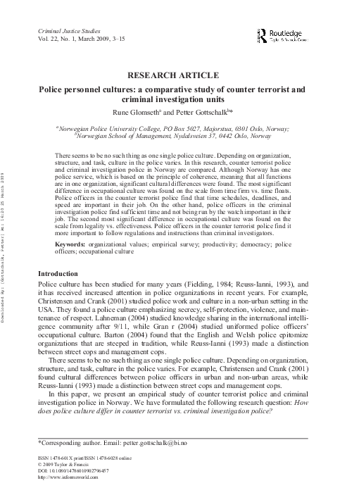 (PDF) Police personnel cultures: a comparative study of counter ...