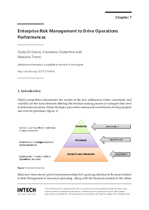 (PDF) Enterprise Risk Management to Drive Operations Performances