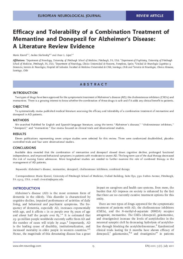 (PDF) Efficacy and Tolerability of a Combination Treatment of Memantine ...