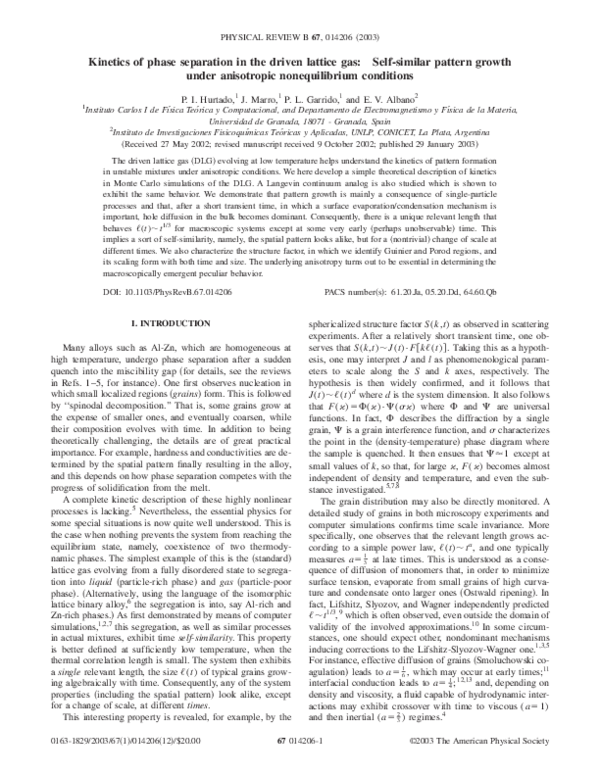 (PDF) Kinetics of phase separation in the driven lattice gas: Self ...