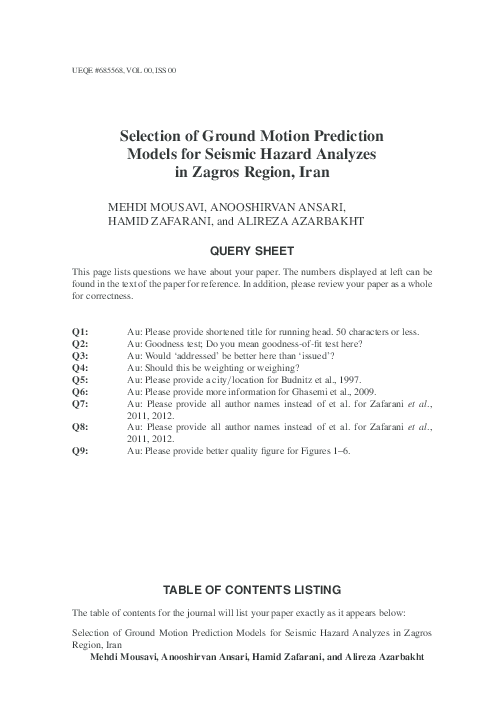 (PDF) Selection of Ground Motion Prediction Models for Seismic Hazard ...