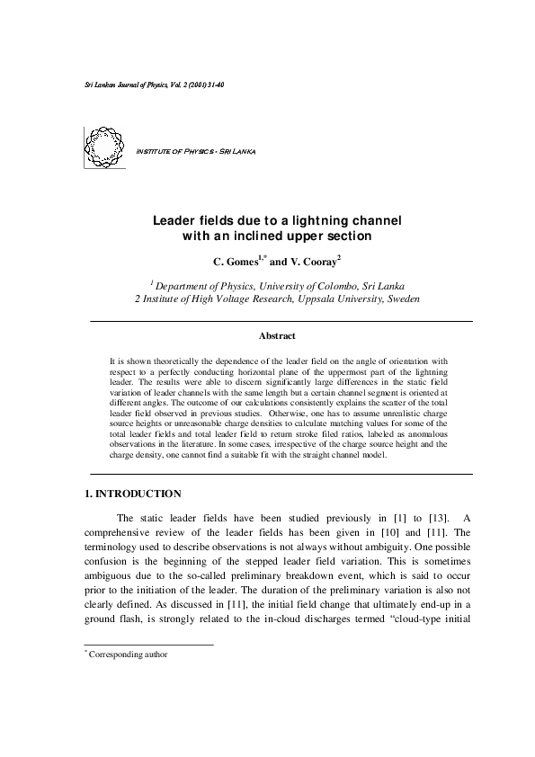 (PDF) Leader fields due to a lightning channel with an inclined upper ...