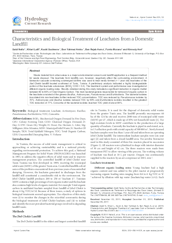 (PDF) Characteristics and biological treatment of leachates from a ...