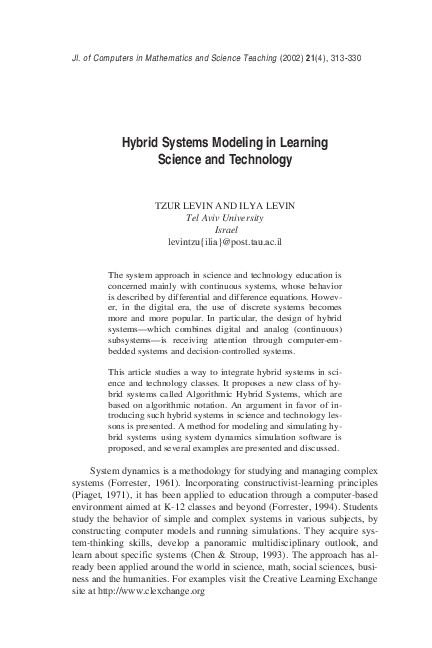 (PDF) Hybrid Systems Modeling in Science and Technology Education